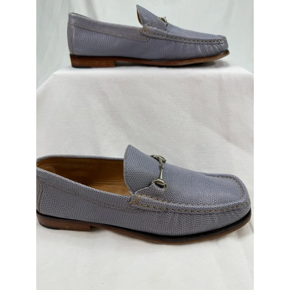 David Aaron Leather Horsebit Loafers Lavender Lizard Emboss 37C Mens 6.5 7 Italy